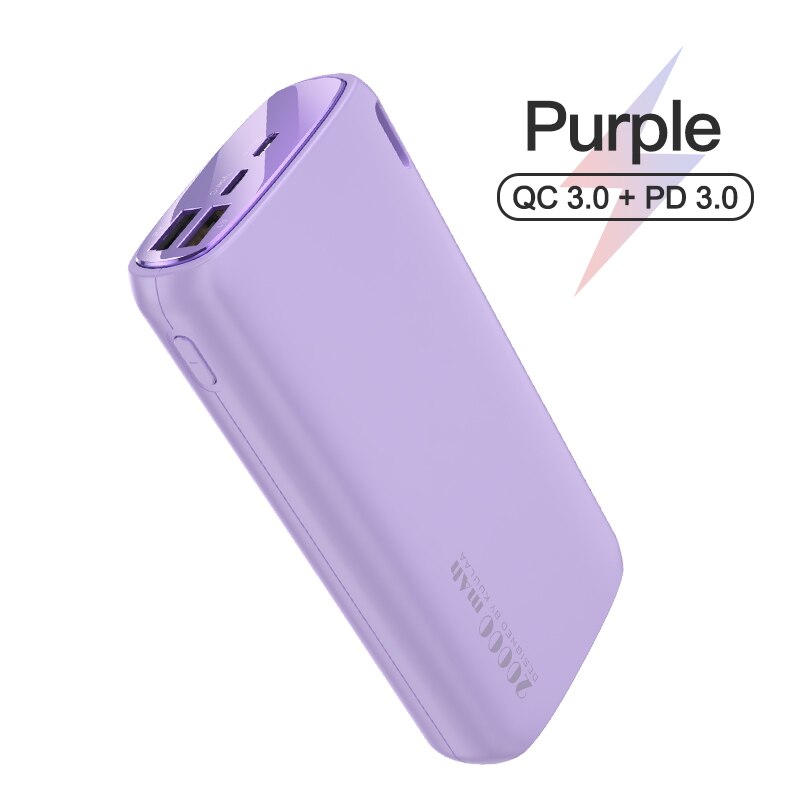 KUULAA – Chargeur externe de batterie de téléphone 20000 mAh pour Xiaomi Mi, powerbank portatif: QC PD Purple