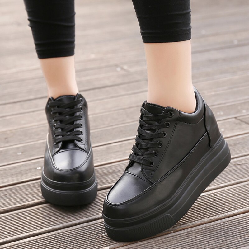 Wedge Black Sneakers Women Shoes Spring Autumn Waterproof Platform Increased Single High-heeled Casual E0-83