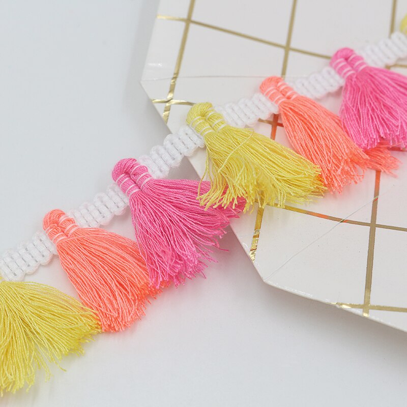 3M/lot Beautiful Fringe Beige Multicolor Tassel Lace Trim Tassel Curtain Clothing Skirt Sewing Craft Material Accessories 4.5cm: wide 3.5cm c