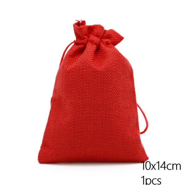 Sacs en lin et coton 10x14cm, emballage pour bijoux, pochette à cordon, sac de faveur, collier de bonbons de fête d'anniversaire de mariage, 9 couleurs: Red