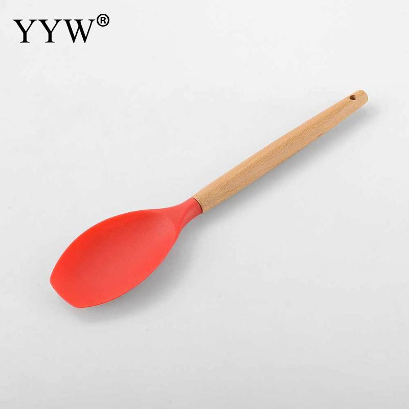 Silicone Kitchen Cooking Utensil Sets 12pcs Wooden Handle Red Kitchen Utensils Tools Non-Stick Spatula Shovel Cooking Tools Set: i