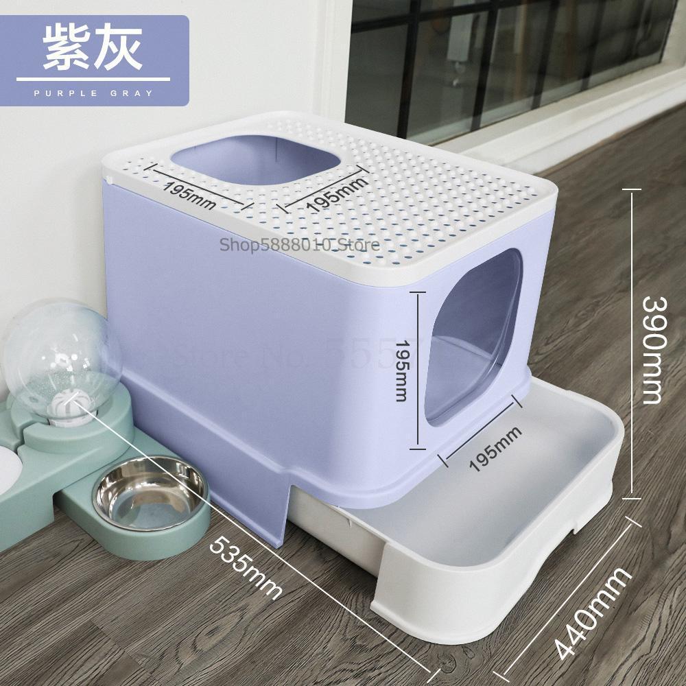Cat litter box Fully closed drawer Top-entry splash-proof cat supplies Deodorant feces bowl Extra large oversized cat toilet: 535x440x390mm  4