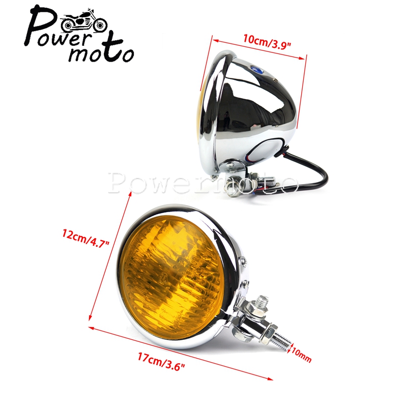 Cromo amarillo vidrio Vintage Café Racer Bobber faro 4,5 “faro Brat Chopper personalizado motocicleta 4,5" Faro Retro