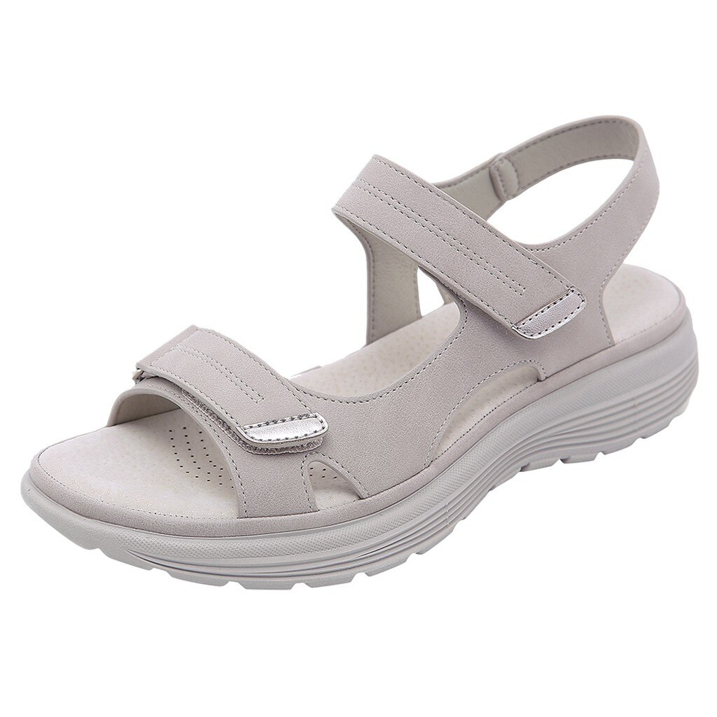 SAGACE – sandales à semelle souple pour femmes, chaussures de plage, antidérapantes, bout ouvert, Velcro, respirantes, Style Sport: Gray / 37