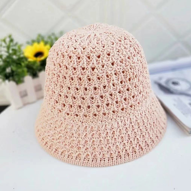 Bucket Hat Spring Summer Hollow Knitted Hat Solid Color Sunhat Fisherman Caps Casual Foldable Beach Cap: Khaki