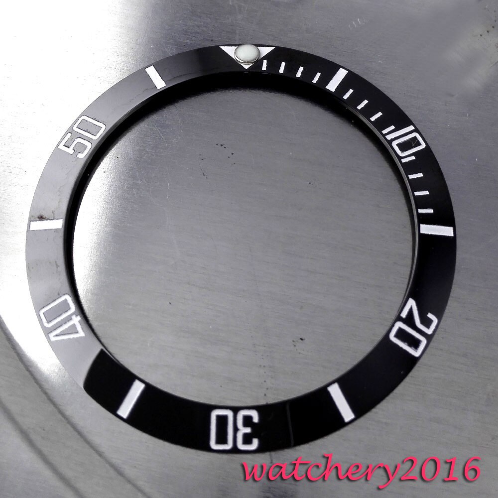 39.9mm zwarte keramische bezel wit marks insert horloge fit automatisch uurwerk horloge bezel