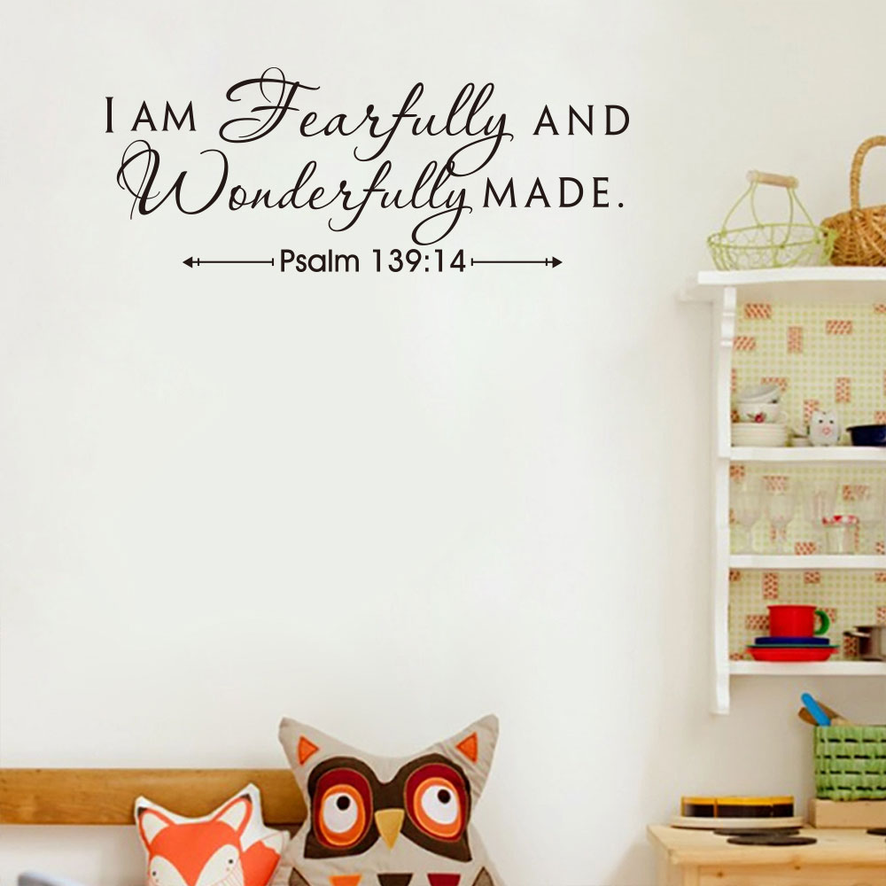 Psalm 139:14 i am fearfully and wonderfully made art apothegm home decal wall sticker Removable