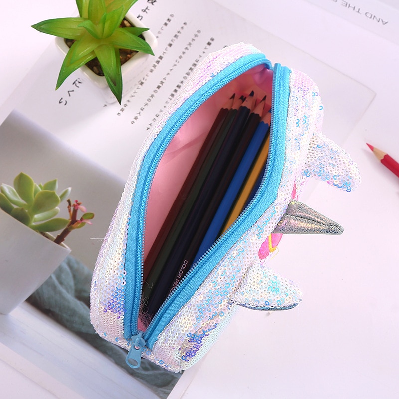 Estojo escolar com lantejoulas, estojo para escola com kawaii, material escolar