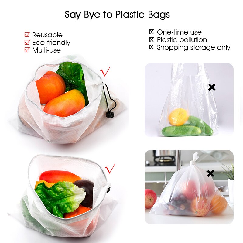 Sacs en maille réutilisables pour produits, 2 à 15 pièces, lavables, écologiques, sacs légers pour épicerie, stockage de fruits et légumes