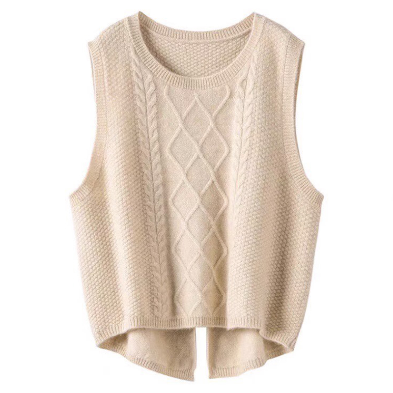 100%  merino ren uld strikket vest efterårs- og vinterjakke løs hvid sweater ærmeløs varm jakke dmr 176: L / Beige