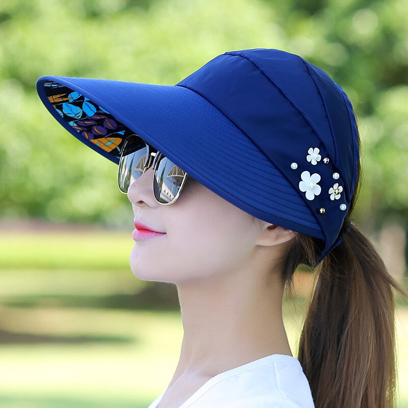 Kvinder dame solhat strand hat uv beskyttelse anti-uv visir foldbar hætte til udendørs  b2 cshop: Blå