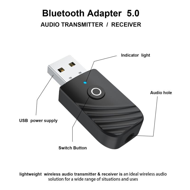 Mini adaptador inalámbrico 3 en 1, Unidad de música estéreo multimodo, AUX, USB, Bluetooth 3,5, transmisor receptor de Audio, 5,0mm