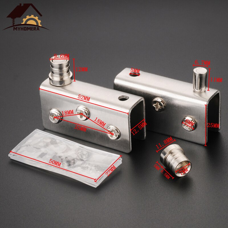 Myhomera 4 Piece Glass Pivot Hinge Rotation Axis Stainless Steel Wine Cabinet Door Rotating Hinges Clamp Clip Shaft Hidden Hinge: 2 Pieces-Medium