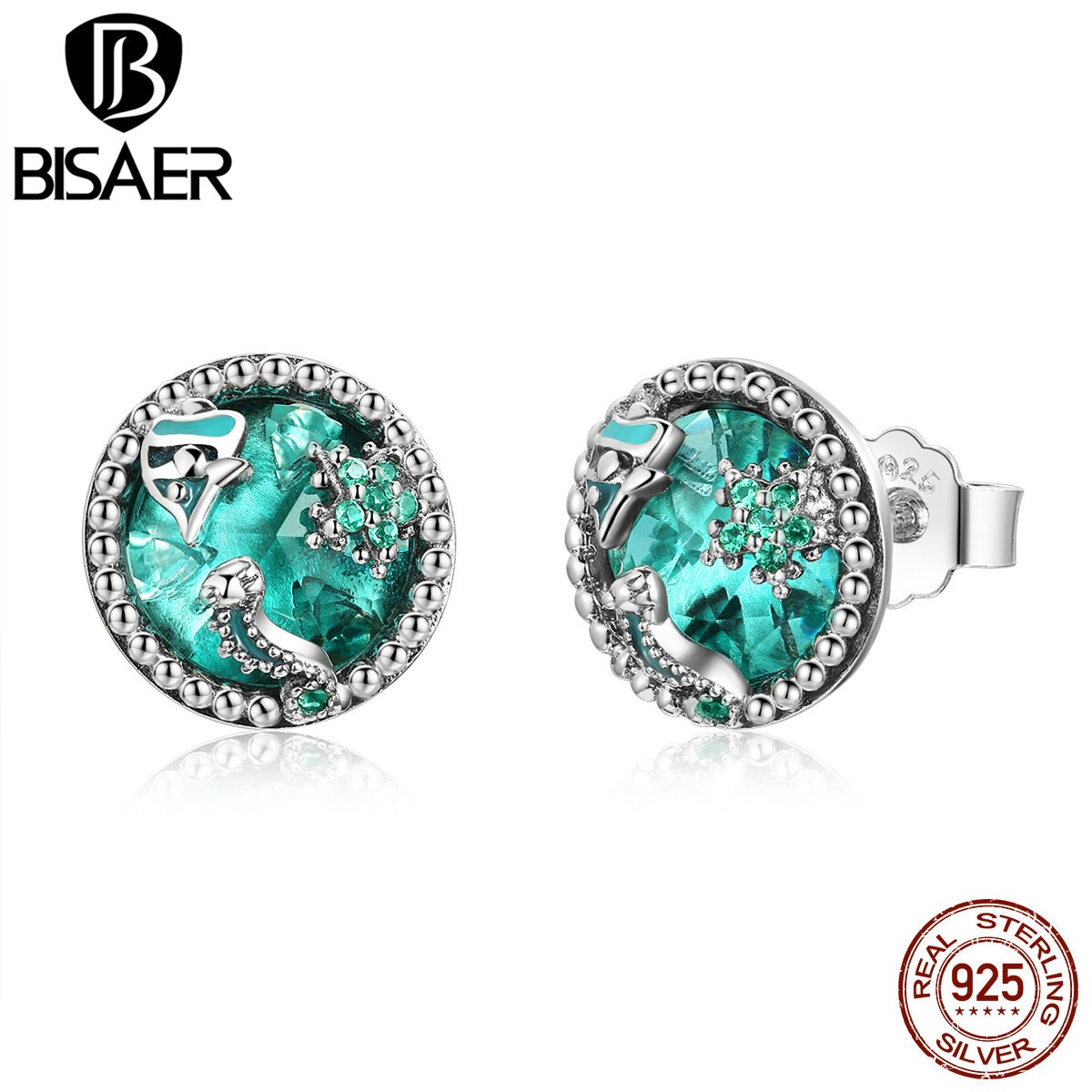 Bisaer Brincos 925 Sterling Silver Ocean Fish Stud Oorbellen Voor Vrouwen Tropische Vissen Ronde Zilveren Oorbellen Sieraden Bijoux ECE496