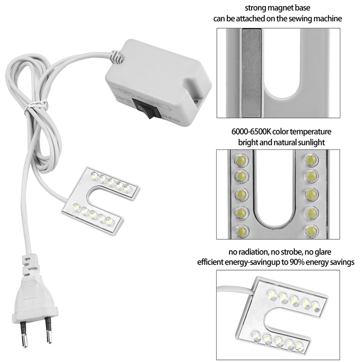 Deze Set Van 2 LED-naaimachinelampen Met Flexibele Arm En Magnetische Voet Zorgt Voor Perfect Zicht Op Al Je Naaiwerk