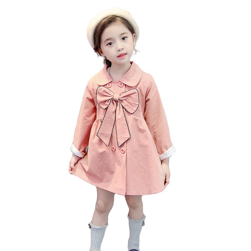 Children's Spring Autumn Kids Trench Coat With Bow Baby Girl Long Sleeve Double-Breasted Coat Girls Outerwear 2 3 4 5 6 Year Old