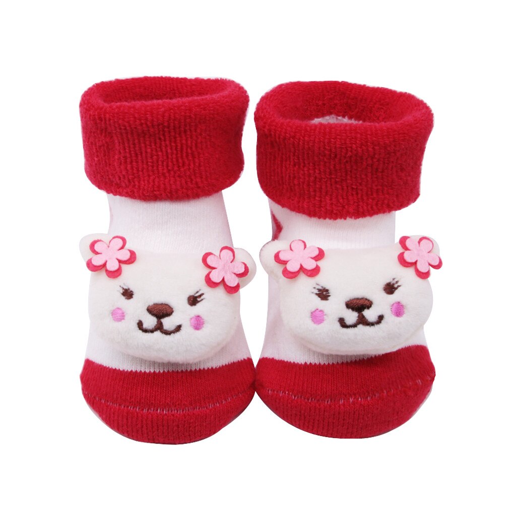 Anti-slip Socks Cartoon Bell Socks Baby Kids Winter Warm Color Sock Baby Infant 3d Cartoon Socks Newborn Cotton Boys Girls: Red / S