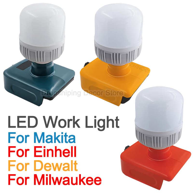 Voor Makita/Dewalt/Milwaukee/Einhell 18V Li-Ion Batterij Gloeilamp LED Werklamp Dimbare Portable handheld Zaklamp Kamp Licht