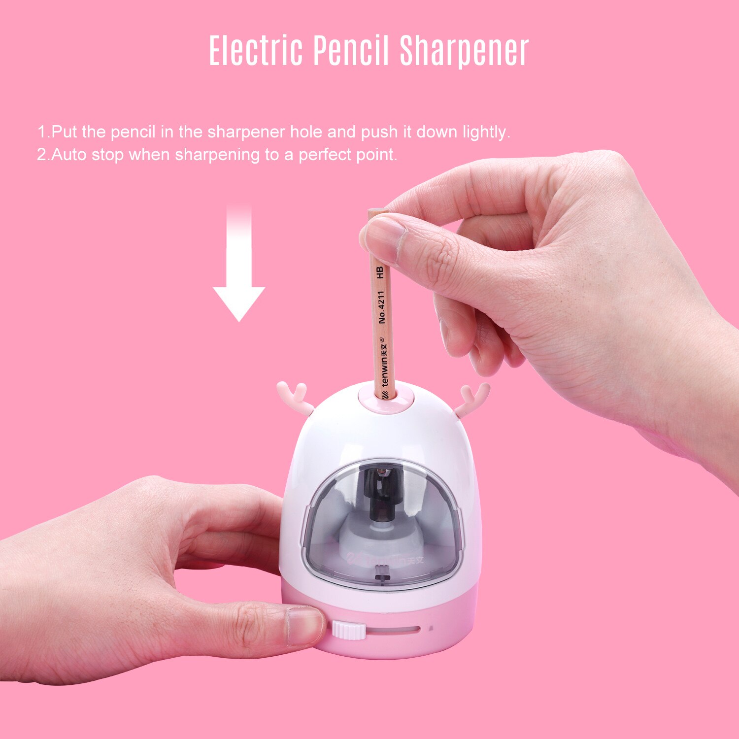tenwin Small Durable Electric Pencil Sharpener Sharpness-adjustment Battery Operated Fast Sharpen with Replaceable Blade