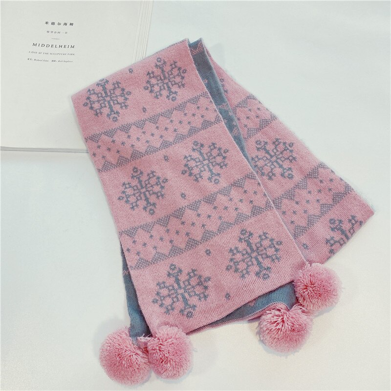 Bufanda de lana tejida para niña, pañuelo con bola colgante, para primavera, otoño e invierno,: pink