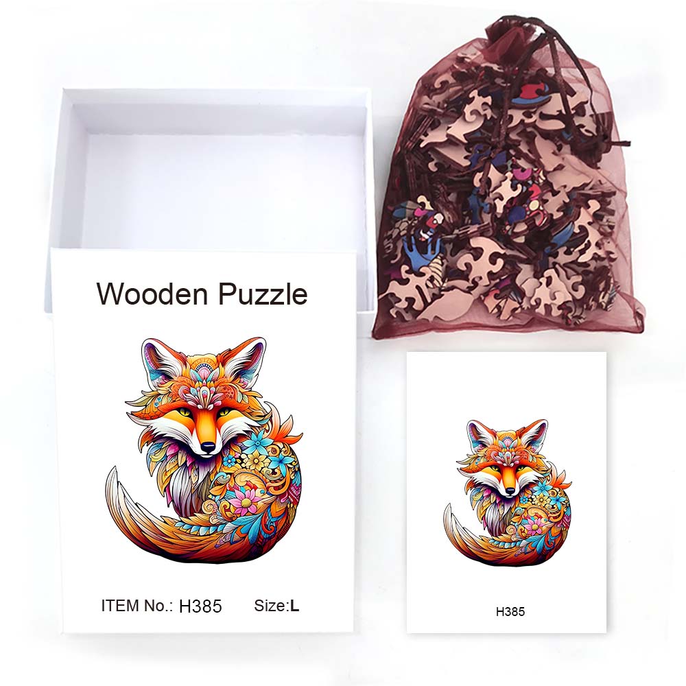 Wooden puzzle Fox Delicate box Irregular shape puzzle Gratitude adult stress reduction family interactive toy