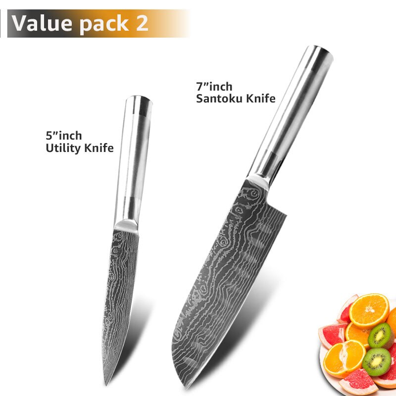 Knife Set Chef Santoku Japanese Knife 7CR17 440C High Carbon Stainless Steel Utility Bread Slicing Knives: Value Pack 2