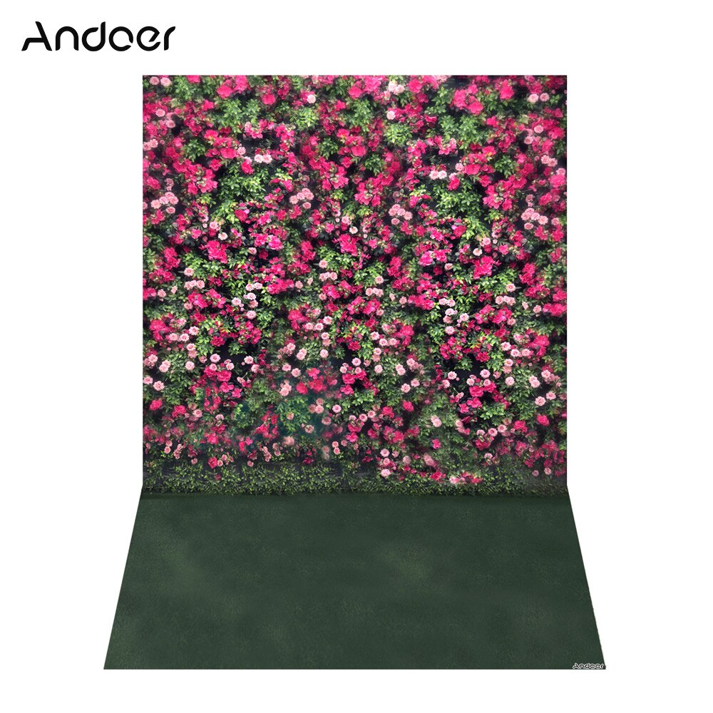 Andoer Photography Backdrop - 1.5x2.1m/5x7ft - Rose/Cherry/White Blooming Flower Wall - Digital Printed Polyester: Fuchsia