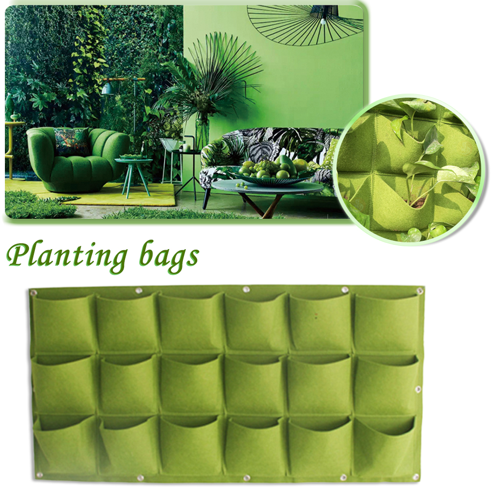 18/9 Pockets Grow Bag Green Environment Felt Wall Hanging Planting Bag Family Balcony Garden Indoor Green Planter Wall Home