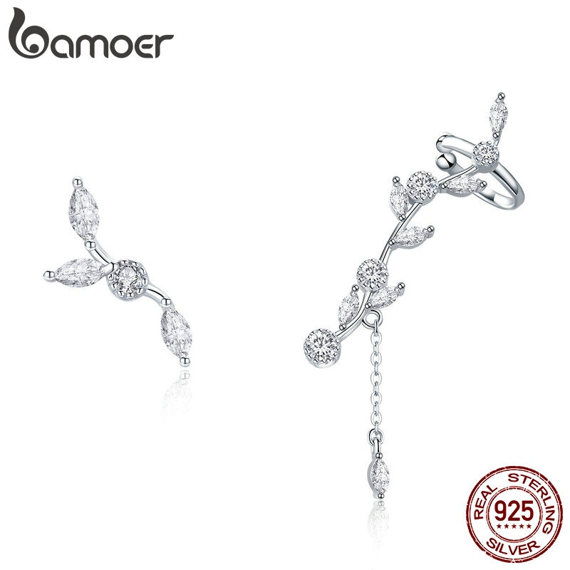 BAMOER Echtem 925 Sterling Silber Plum Blühende Blume Zweig Stud Ohrringe für Frauen Klar CZ Silber Schmuck SCE429