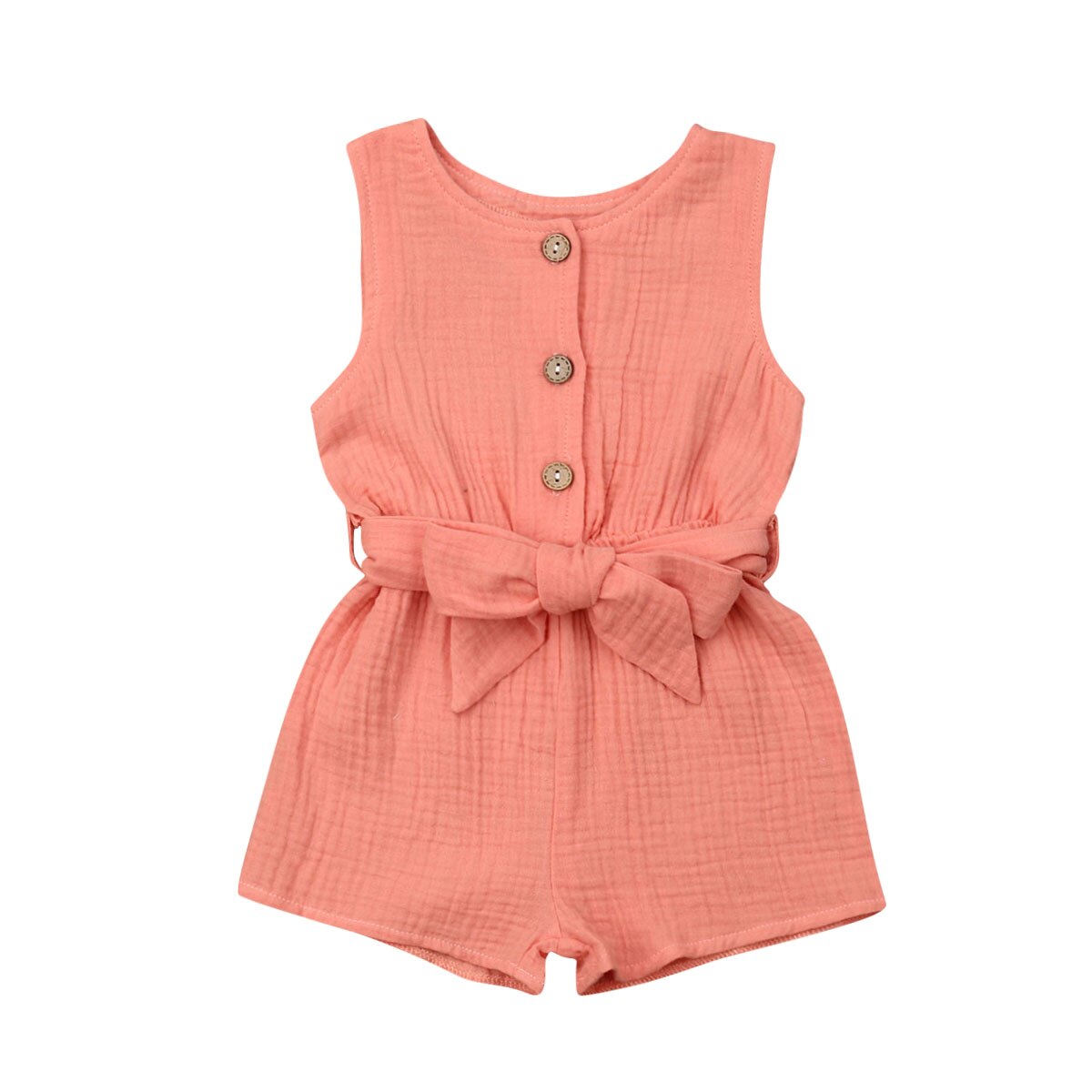 Baby Sommer Kleidung Neugeborenes Kind Baby Mädchen Jungen Baumwolle Leinen Strampler Sleeveless Feste Taste Gürtel Overall 0- 18 M: Rosa / 12m