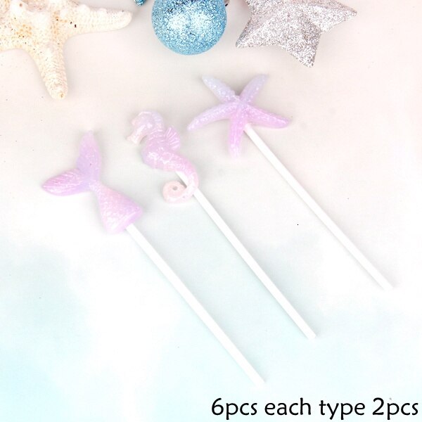 1Pack Mermaid Tail Zeester Shell Cake Toppers Cake Wrappers Voor Meisje Verjaardagsfeestje Taart Decoratie Kids Mermaid Party decor: 6PCS Type A