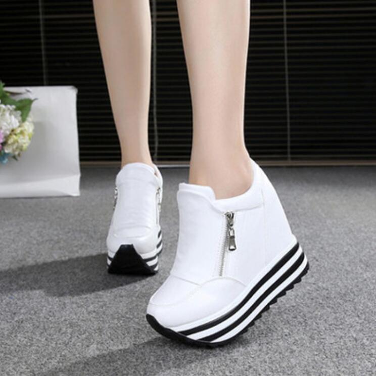 Spring wedges skor kvinna plattform sneakers dragkedja skor dold häl höjd ökande fritidsskor för kvinnor 35-39 w7: 1 / 7