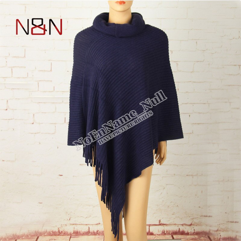 Vinter stickad tröja dam lång poncho och capes tjocka varma pullovers solid tofs fladdermus ärm tunna tröjor: F