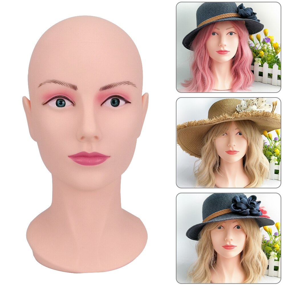 Cabeza de maniquí calvo con hombro, cabeza de maniquí femenino para peluca, sombrero, exhibición de cosmetología, cabeza de maniquí para práctica de maquillaje