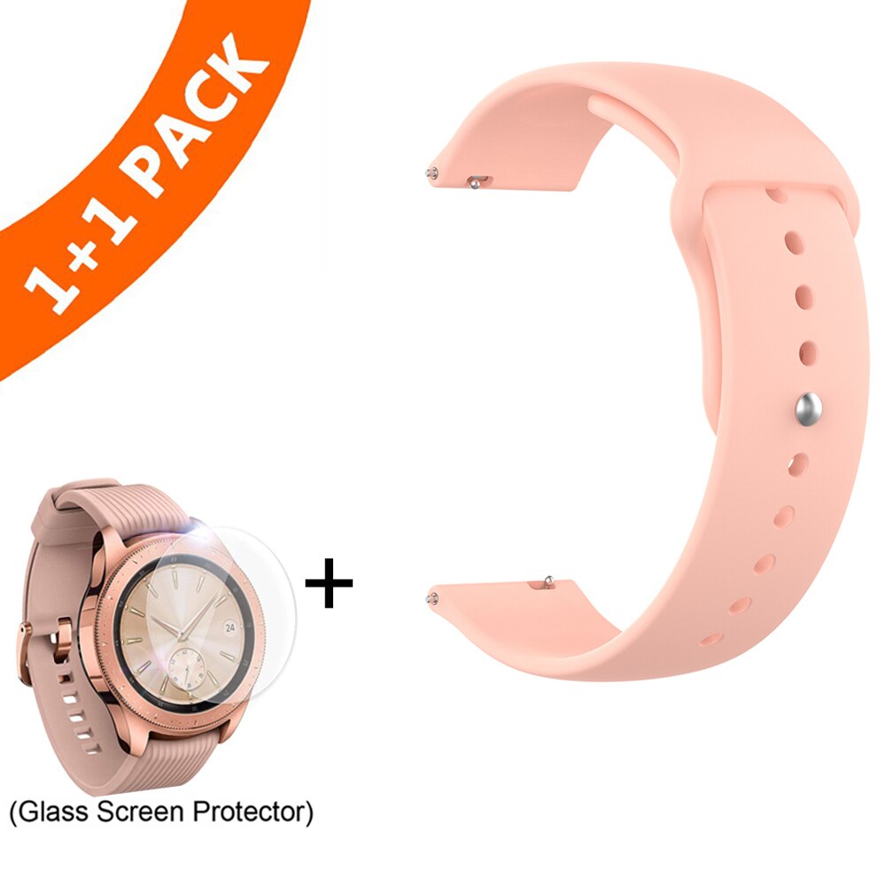 20mm armbånd til samsung galaxy ur 42mm rems silikonebånd til samsung gear  s2 classic 732 med glasbeskyttelsesfilm: Lyserød