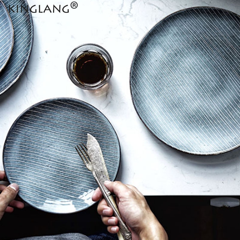 KINGLANG assiettes japonaises en céramique | Plat à dîner, assiette à viande, plateau de petit déjeuner occidental assiettes