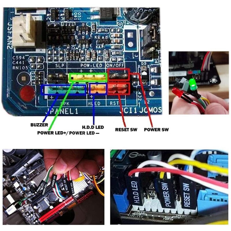 Computer Case ATX Power on Off Reset Switch Cable with 2 LED Light Light Red Green ATX Case Front Bezel Wire,65cm