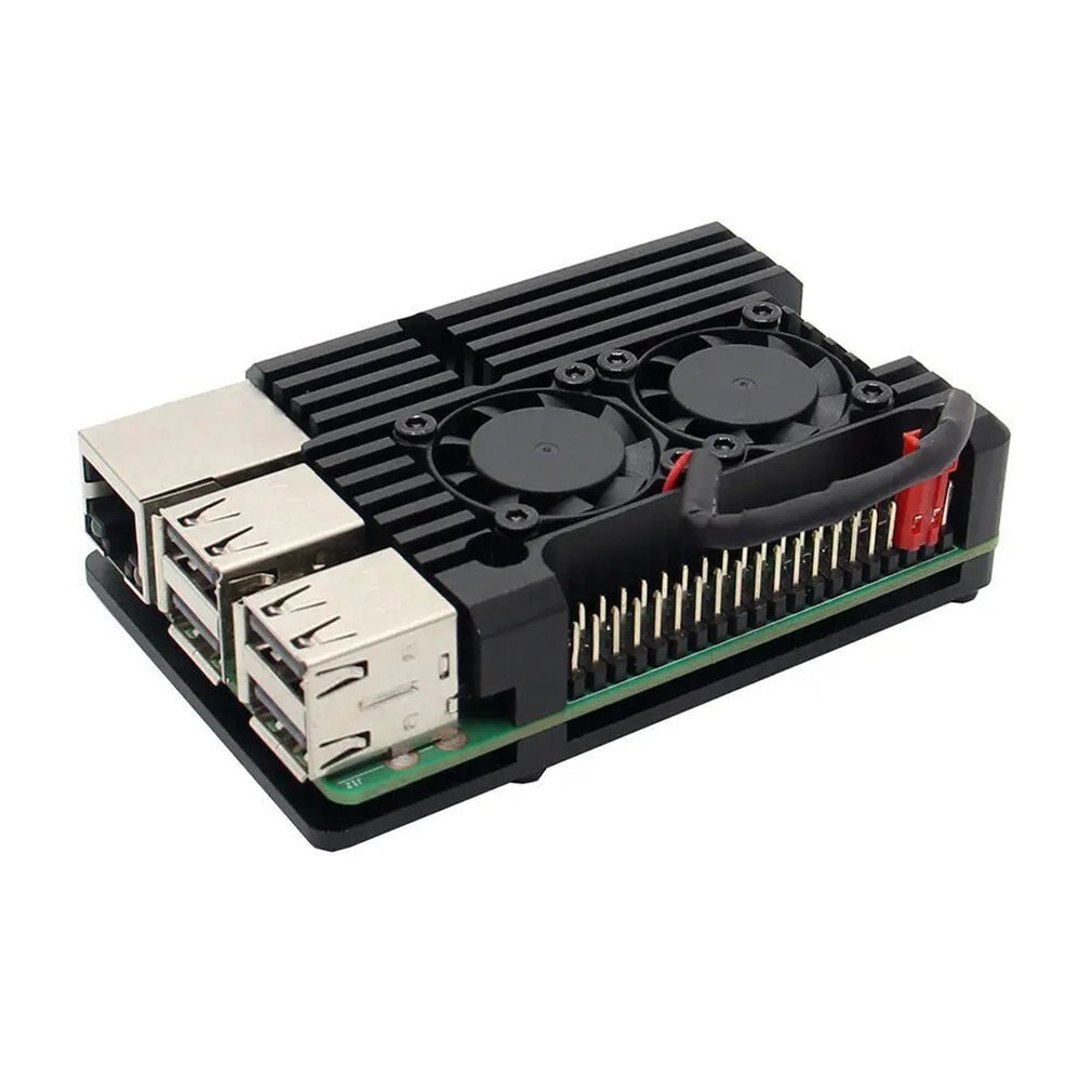 For Raspberry Pi 3 Aluminum Case with Dual Cooling Fan Metal Shell Black Enclosure for RPI Raspberry Pi B/3B+: Default Title