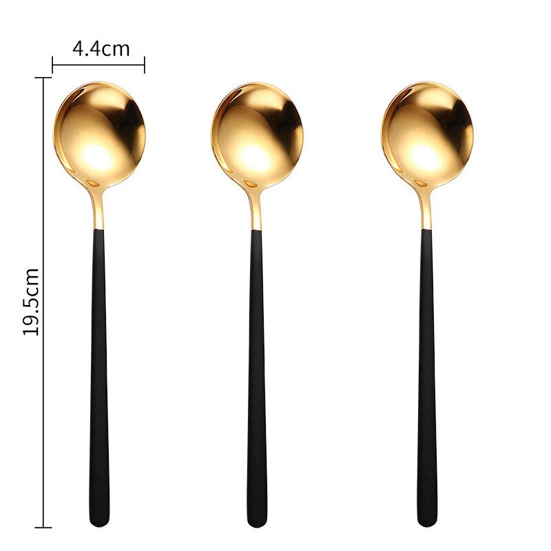 Ensemble de cuillères à thé à Long manche en or, 3 pièces, cuillères à thé en acier inoxydable de alimentaire, pour Dessert, café et crème glacée, accessoires de cuisine: 3pcs black gold