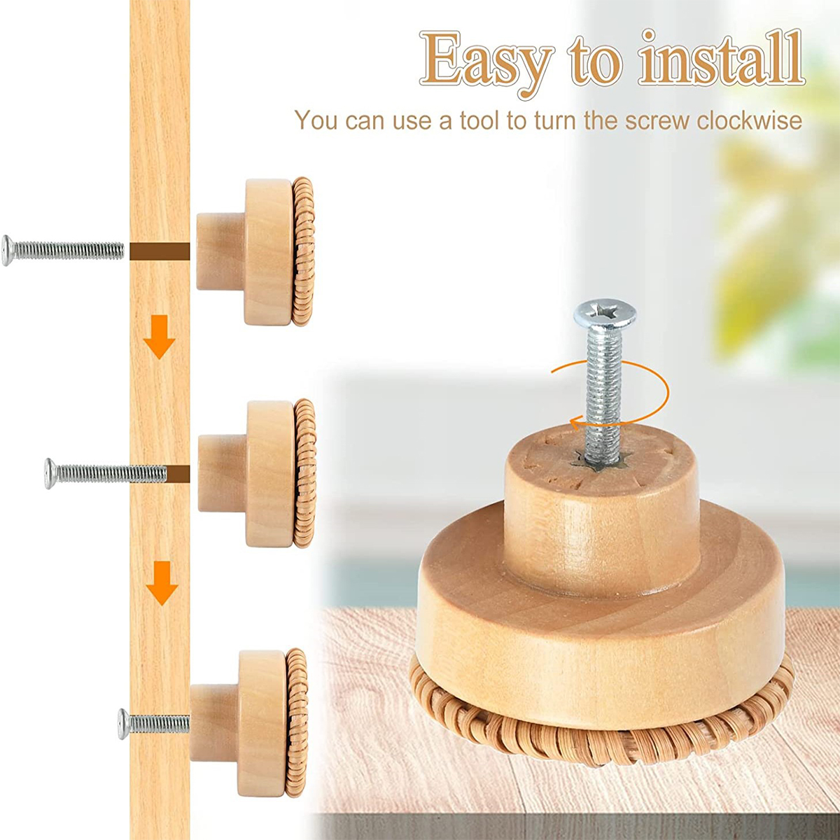 6/12PCS Rotan Houten Lade Knoppen Boho Rotan Dressoir Knoppen Ronde Handgemaakte Kasten Dressoir Handgrepen Kast Kastdeur Pull