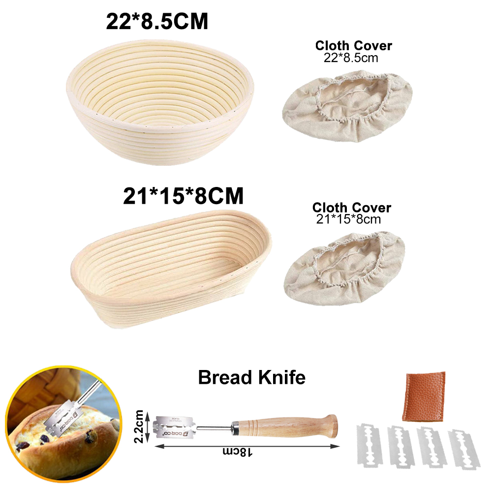 Rattan Banneton Bread Proofing Proving Baskets Set Round /Oval Natural Rattan Fermentation Basket Dough Wicker Rattan DIY Tool: 2 PCS Set A