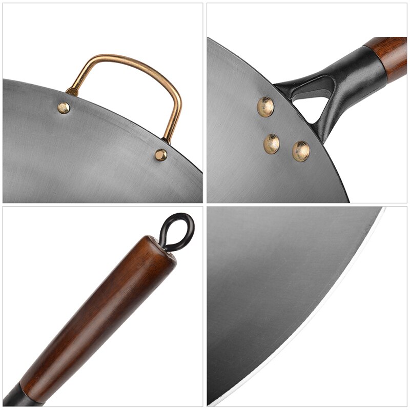 Traditionele Ijzeren Wok Pan, Geen Chemische, Chinese Wok Met Afneembare Houten Handvat, krasbestendig Hand Gehamerd Pan Keuken Cookwar