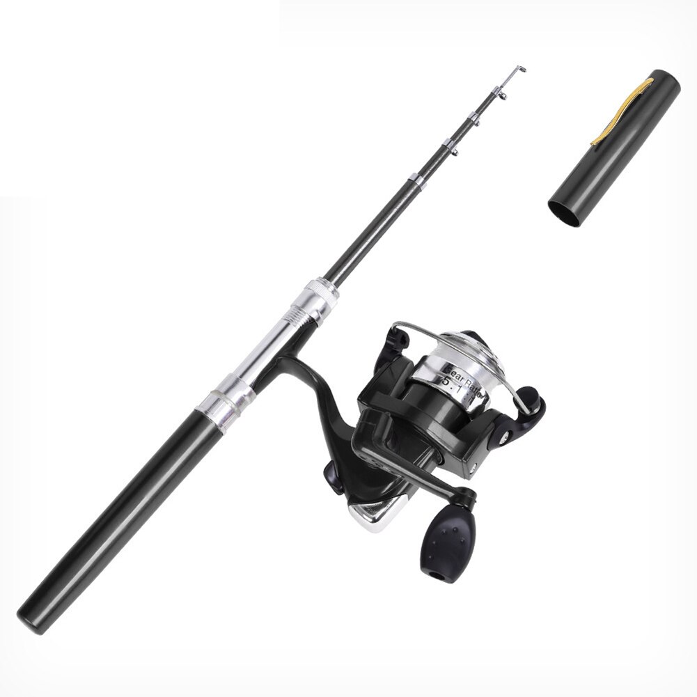 Mini caña de pescar telescópica portátil con mango de caña de pescar, plegable, con rueda de carrete, para pesca en ríos y lagos