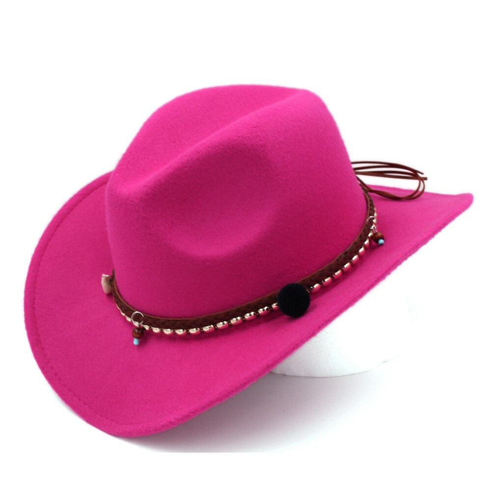 Munng Men Women Wild Western Wool Blend Cowboy Hat Wide Brim Cap Jazz Costume BDBB: Rose Red