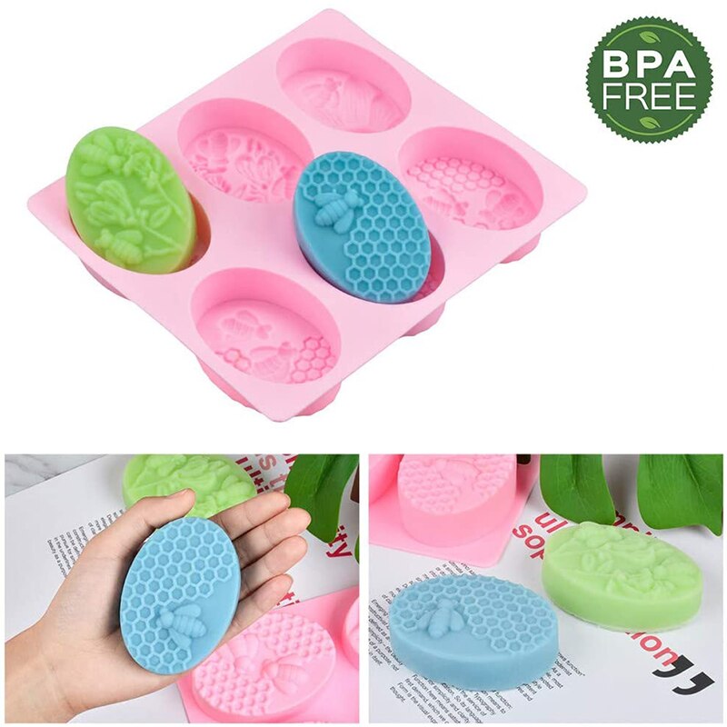 3D abeille Silicone ovale moules nid d'abeille savon moules plateau ruche gâteau moule de cuisson aucun collage BPA bougie moule