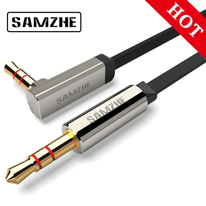SAMZHE 3.5mm Aux Cable 90 degree Audio Flat Cable Stereo Audio Gold Plated Auxiliary Cable for Car Cellphone Earphone Beats