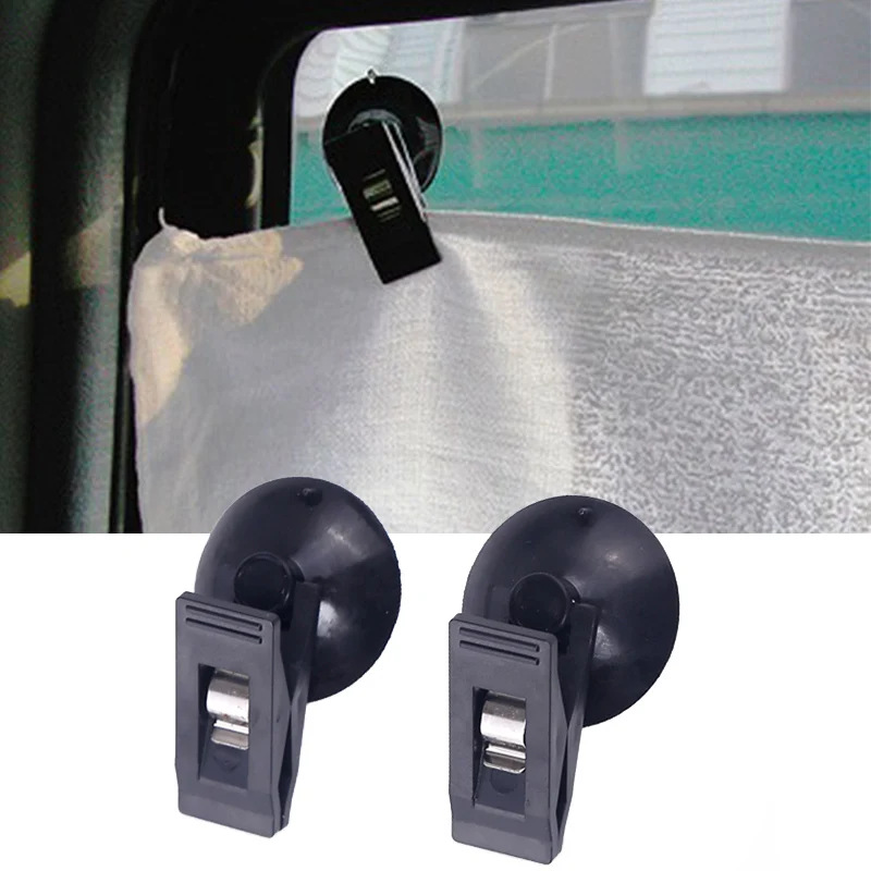 1 paar auto-interieur raam clip mount zwarte zuignap clip plastic sucker verwijderbare houder voor zonnescherm gordijn handdoek ticket