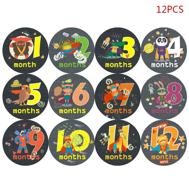 12 Pcs Baby Pregnant Monthly Stickers Memory Recording Milestone Sticker Props: 109