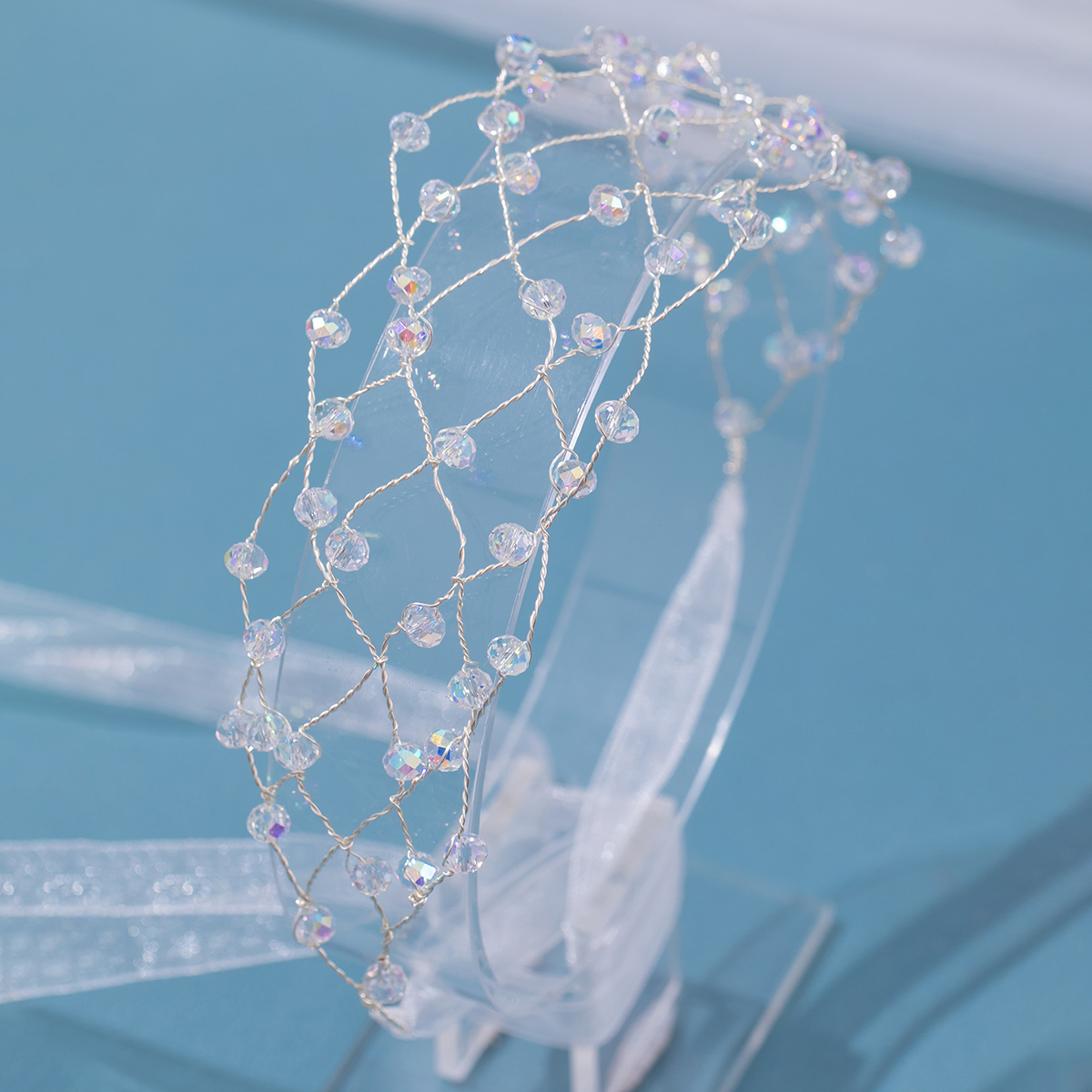 Diadema de perlas, diademas de red de cadena suave para novia, accesorios para el cabello de boda, tocado con cuentas de , joyería Noiva para mujer