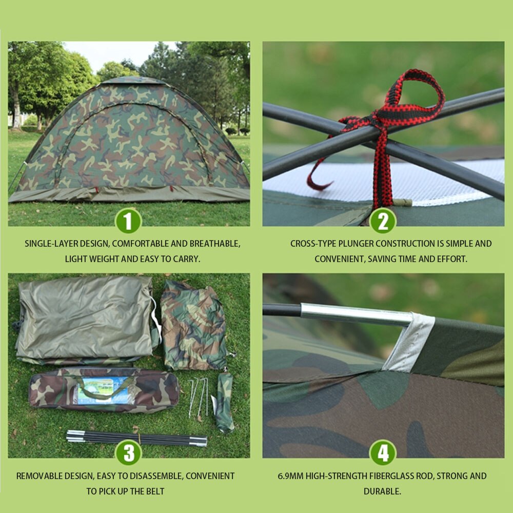 2 Person Tent Double Camping Camouflage Tent Beach Leisure Tent Outdoor Family Portable Llightweight Quick Open Waterproof Tent